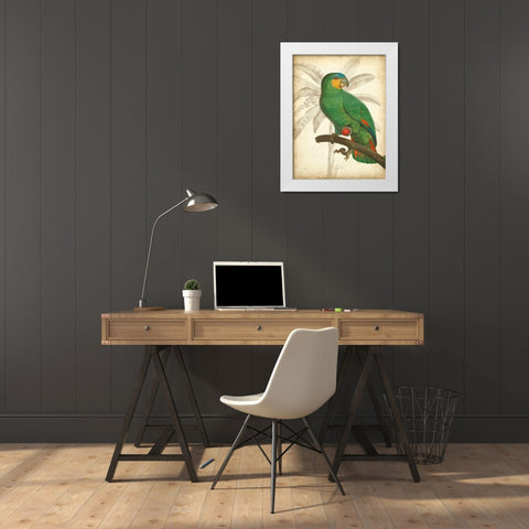 Custom Parrot and Palm I White Modern Wood Framed Art Print by Vision Studio