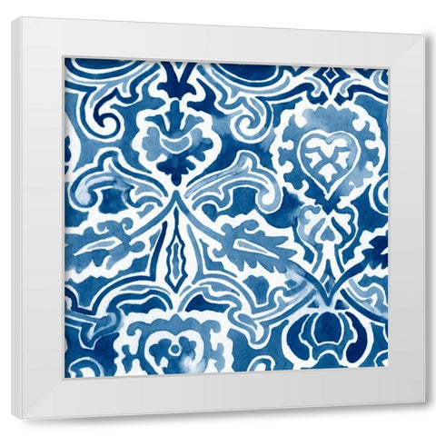 Watercolor Indigo IV White Modern Wood Framed Art Print by Vess, June Erica