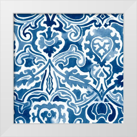Watercolor Indigo IV White Modern Wood Framed Art Print by Vess, June Erica