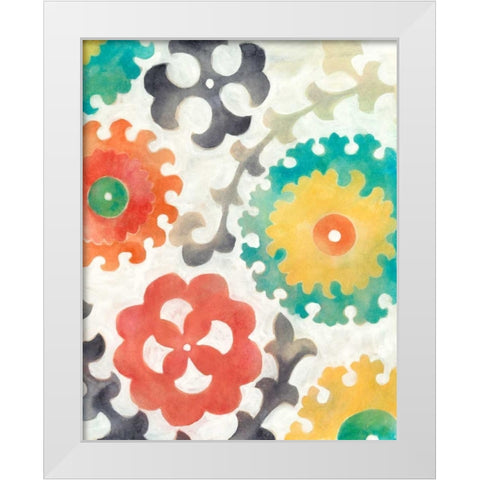 Batik Suzani II White Modern Wood Framed Art Print by Zarris, Chariklia