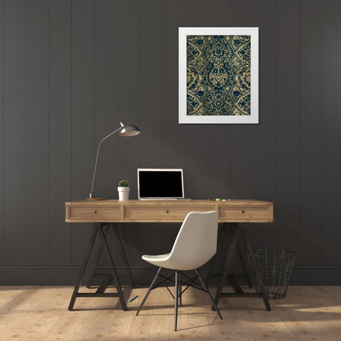 Baroque Tapestry in Aged Indigo II White Modern Wood Framed Art Print by Vision Studio