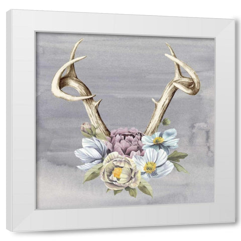 Antlers and Flowers I White Modern Wood Framed Art Print by Popp, Grace