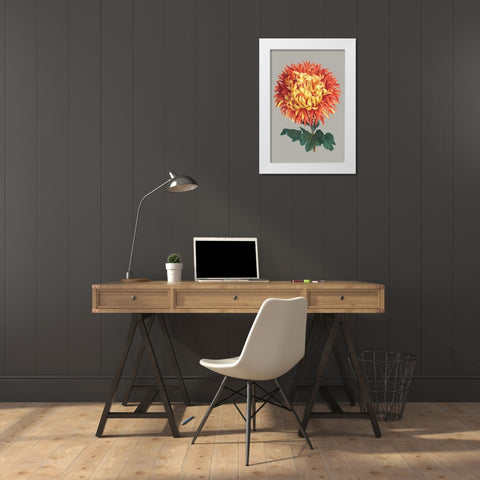 Chrysanthemum on Gray I White Modern Wood Framed Art Print by Vision Studio