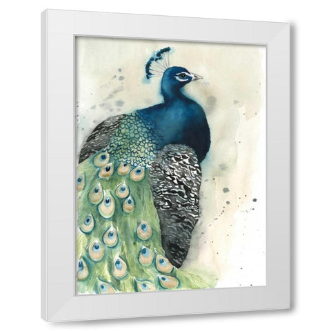 Watercolor Peacock Portrait I White Modern Wood Framed Art Print by Popp, Grace