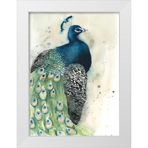 Watercolor Peacock Portrait I White Modern Wood Framed Art Print by Popp, Grace