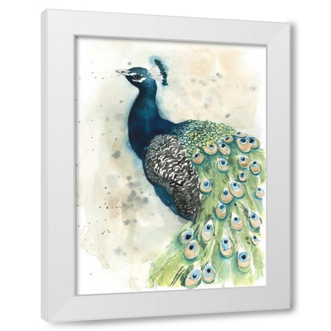 Watercolor Peacock Portrait II White Modern Wood Framed Art Print by Popp, Grace