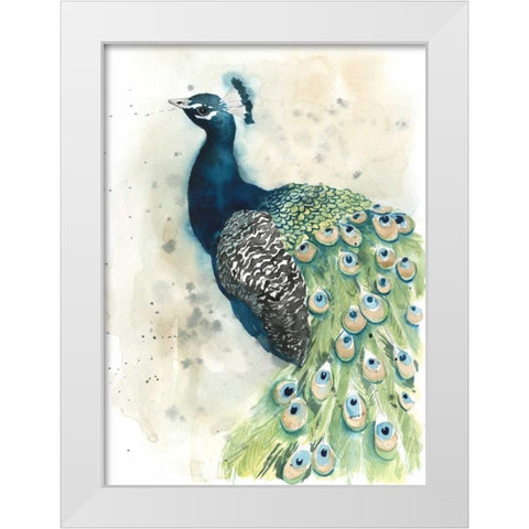 Watercolor Peacock Portrait II White Modern Wood Framed Art Print by Popp, Grace