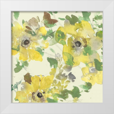 Yellow and Grey Blooms II White Modern Wood Framed Art Print by Studio W