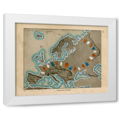 Relief Map of Europe White Modern Wood Framed Art Print by Galapon, Nikki