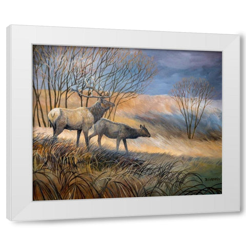Elk Journey I White Modern Wood Framed Art Print by Lynnsy, B.