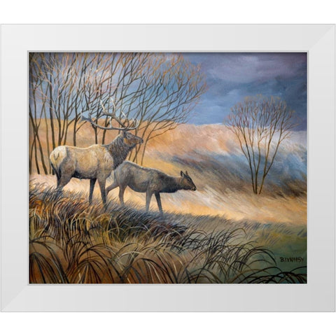 Elk Journey I White Modern Wood Framed Art Print by Lynnsy, B.