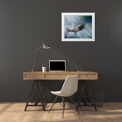 Elk Journey III White Modern Wood Framed Art Print by Lynnsy, B.