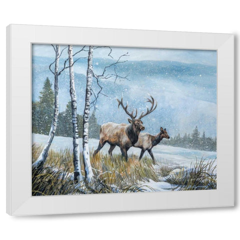 Elk Journey IV White Modern Wood Framed Art Print by Lynnsy, B.