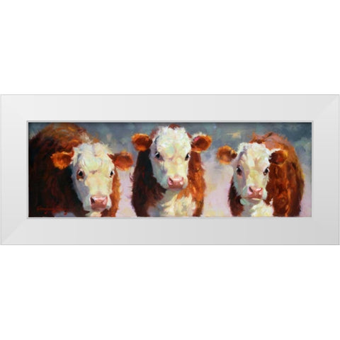 Winter Calves White Modern Wood Framed Art Print by Hawley, Carolyne