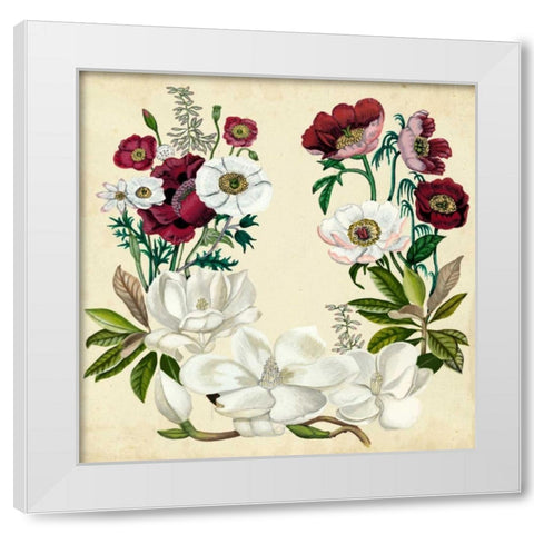 Magnolia and Poppy Wreath I White Modern Wood Framed Art Print by McCavitt, Naomi