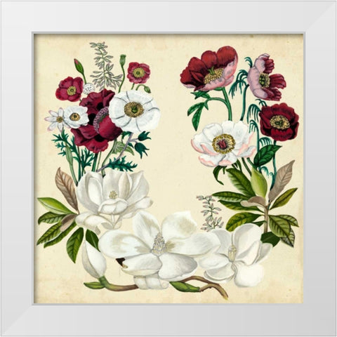 Magnolia and Poppy Wreath I White Modern Wood Framed Art Print by McCavitt, Naomi