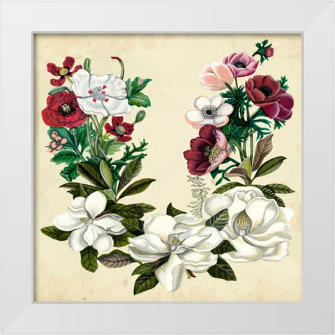 Magnolia and Poppy Wreath II White Modern Wood Framed Art Print by McCavitt, Naomi