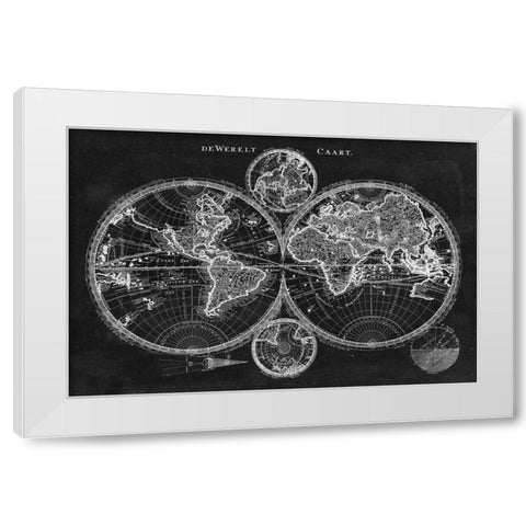 Charcoal World Map White Modern Wood Framed Art Print by Studio W