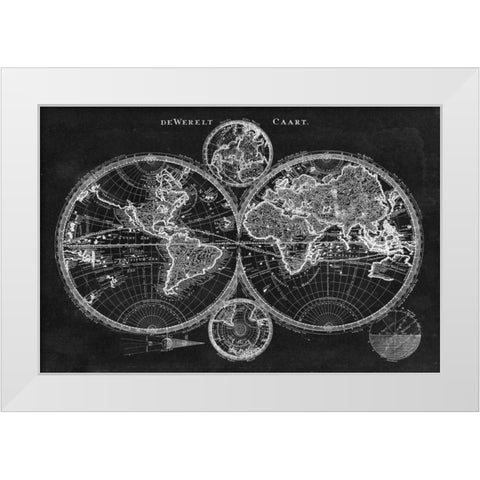 Charcoal World Map White Modern Wood Framed Art Print by Studio W
