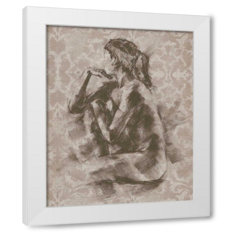 Figure with Damask II White Modern Wood Framed Art Print by Harper, Ethan