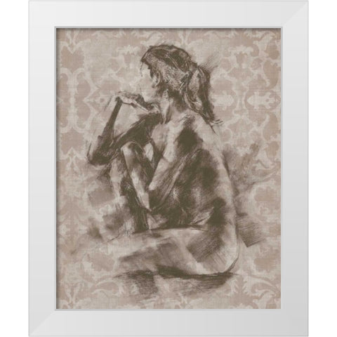 Figure with Damask II White Modern Wood Framed Art Print by Harper, Ethan