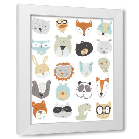 Friendly Faces White Modern Wood Framed Art Print by Vess, June Erica