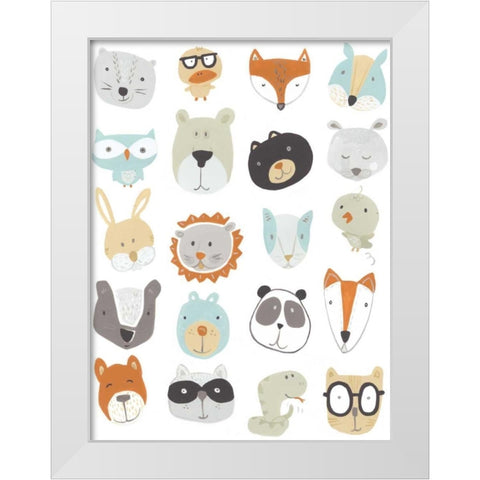 Friendly Faces White Modern Wood Framed Art Print by Vess, June Erica