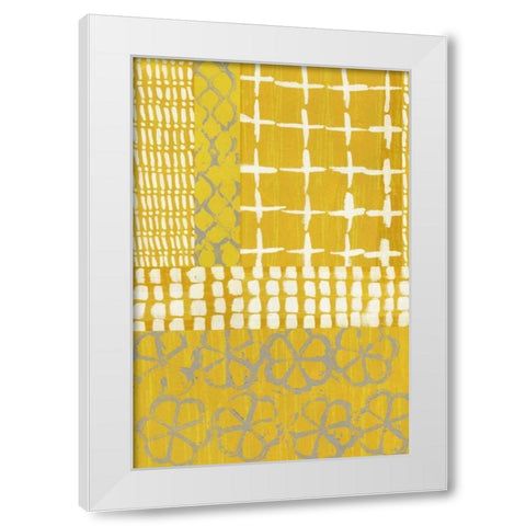 Golden Blockprint I White Modern Wood Framed Art Print by Zarris, Chariklia