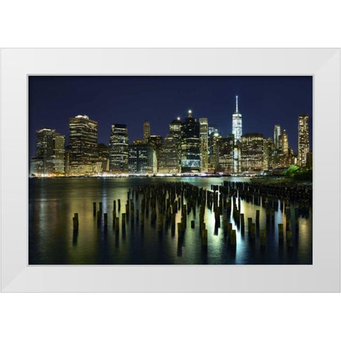 New York at Night VII White Modern Wood Framed Art Print by McLoughlin, James