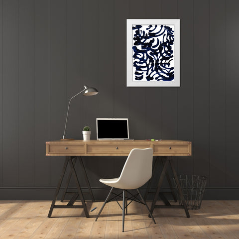 Indigo Swirls I White Modern Wood Framed Art Print by Fuchs, Jodi