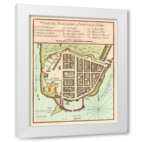 Petite Map of Manhattan, New York White Modern Wood Framed Art Print by Unknown