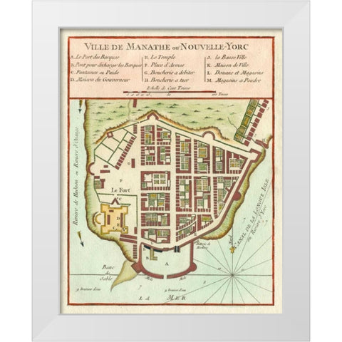 Petite Map of Manhattan, New York White Modern Wood Framed Art Print by Unknown