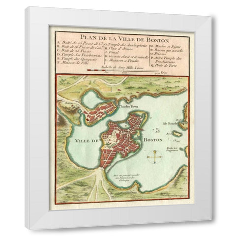 Petite Map of the City of Boston White Modern Wood Framed Art Print by Unknown