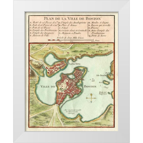Petite Map of the City of Boston White Modern Wood Framed Art Print by Unknown