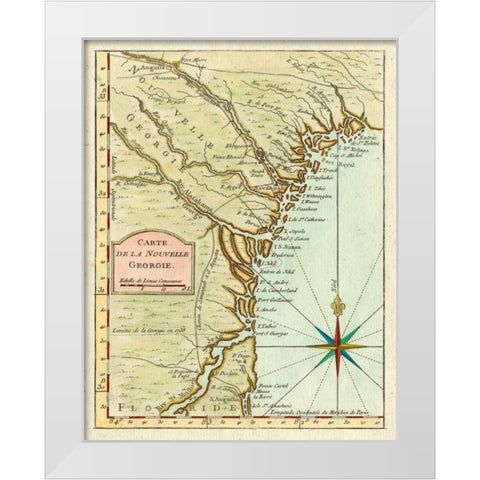 Petite Map of Georgia White Modern Wood Framed Art Print by Unknown