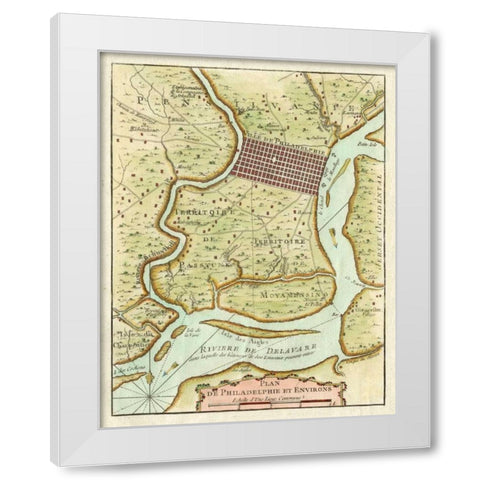 Petite Map of Philadelphia White Modern Wood Framed Art Print by Unknown