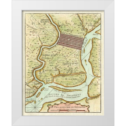Petite Map of Philadelphia White Modern Wood Framed Art Print by Unknown