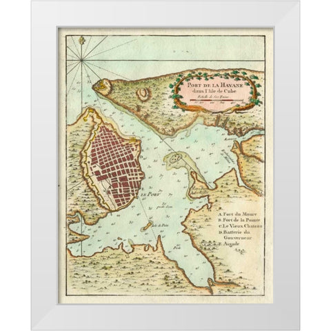 Petite Map of the Port of Havana White Modern Wood Framed Art Print by Unknown