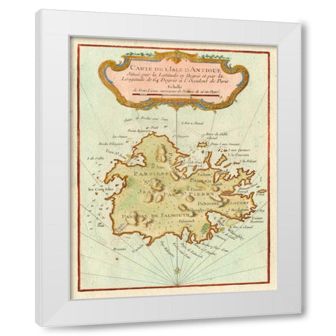 Petite Map of Island of Antigua White Modern Wood Framed Art Print by Unknown