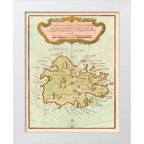 Petite Map of Island of Antigua White Modern Wood Framed Art Print by Unknown