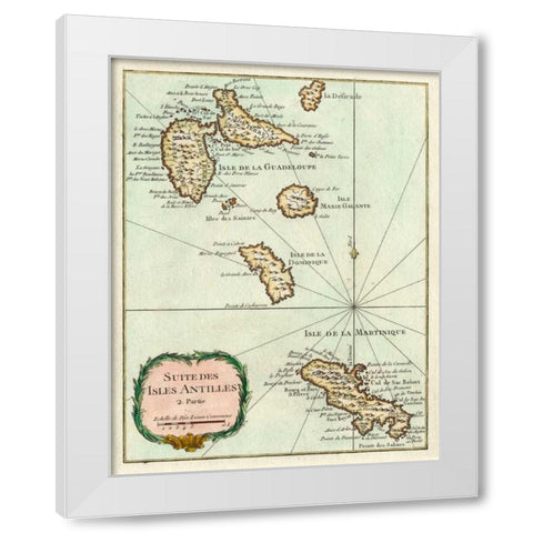 Petite Map of the Antilles Islands I White Modern Wood Framed Art Print by Unknown
