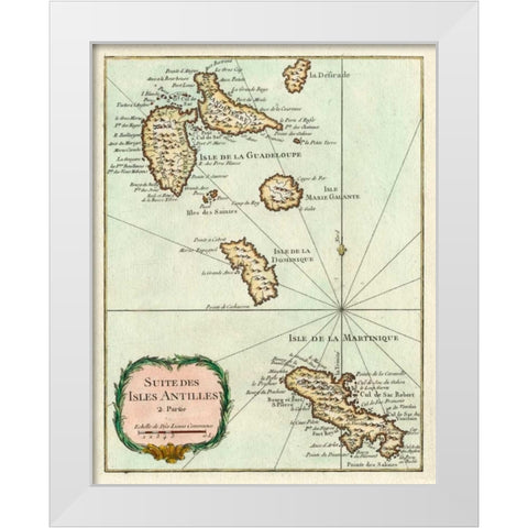 Petite Map of the Antilles Islands I White Modern Wood Framed Art Print by Unknown