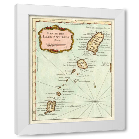 Petite Map of the Antilles Islands II White Modern Wood Framed Art Print by Unknown