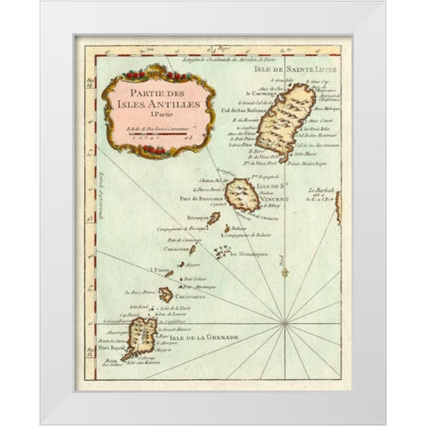 Petite Map of the Antilles Islands II White Modern Wood Framed Art Print by Unknown
