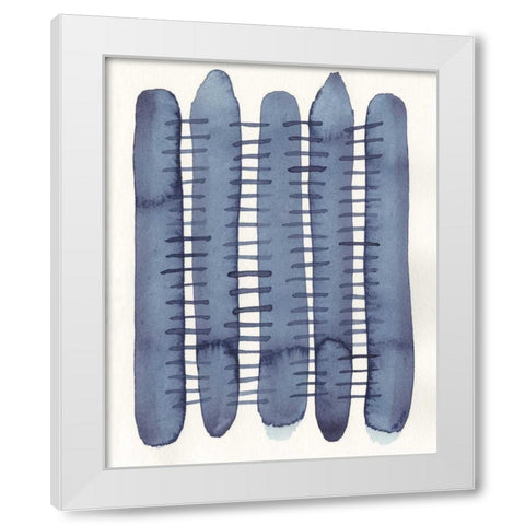Indigo Stitchy II White Modern Wood Framed Art Print by Galapon, Nikki