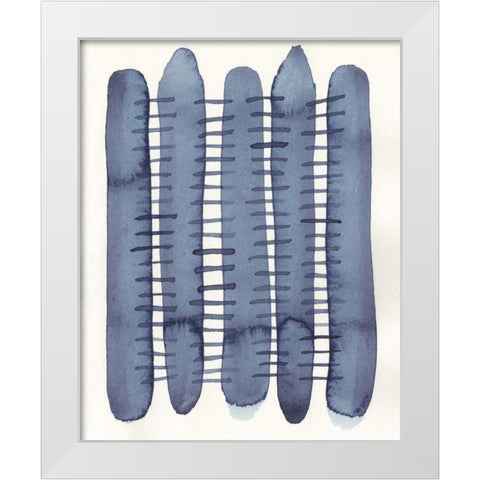 Indigo Stitchy II White Modern Wood Framed Art Print by Galapon, Nikki