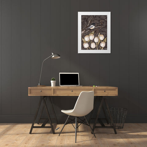Chickadee and Tulips I White Modern Wood Framed Art Print by Reynolds, Jade