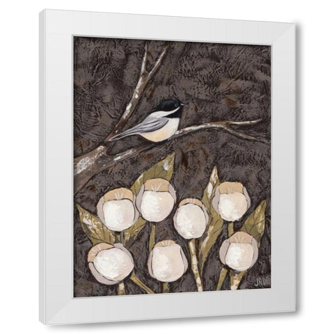 Chickadee and Tulips I White Modern Wood Framed Art Print by Reynolds, Jade