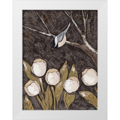 Chickadee and Tulips II White Modern Wood Framed Art Print by Reynolds, Jade