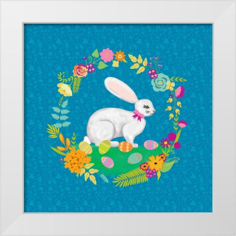 Bunny Wreath I White Modern Wood Framed Art Print by Zarris, Chariklia